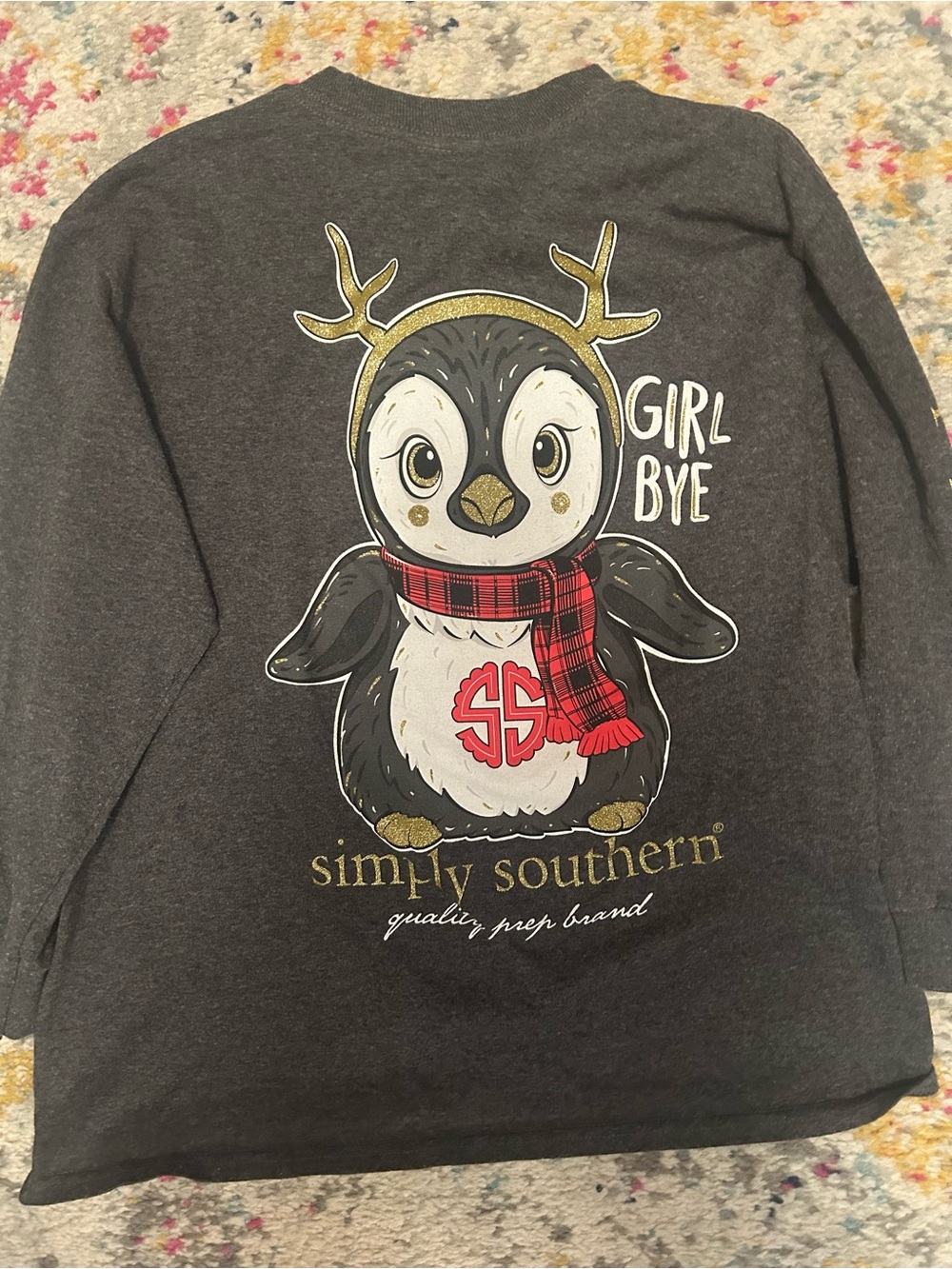 Simply Southern Kids' Charcoal 'Girl Bye' Penguin Graphic Long Sleeve Top